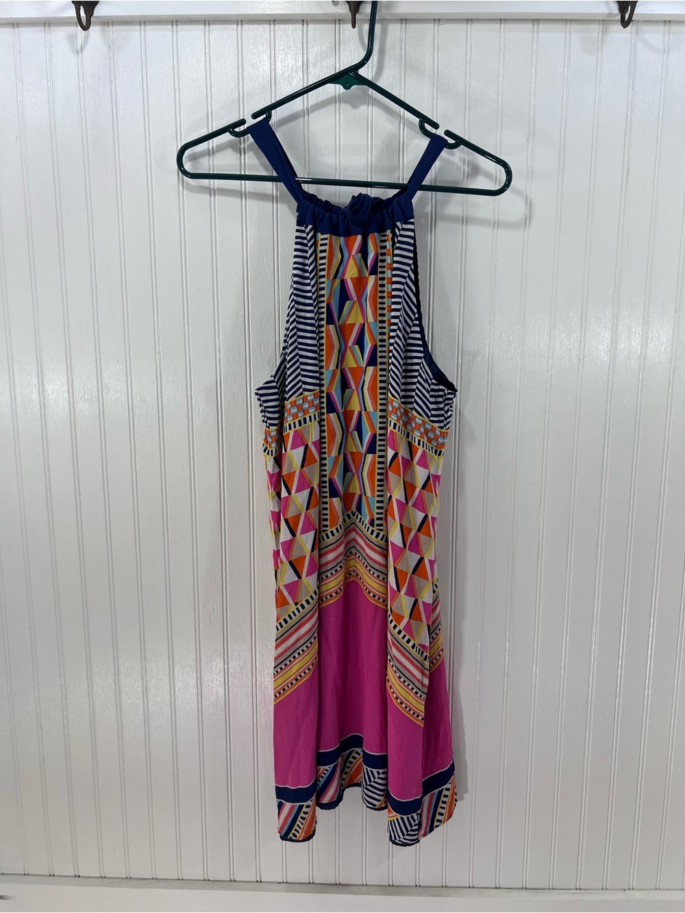Trina Turk 100% Silk Halter Mini Dress Geometric Print Size 10 NWOT
